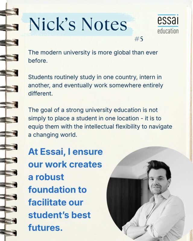 Modern universities are more global than ever before. 

Students often study in one country, intern in another, and work across borders. 

The goal is not just education in a fixed location, but developing the ability to navigate a constantly changing world with confidence.

#FutureReady #GlobalCareers #Essai #StudyAbroad #Education
