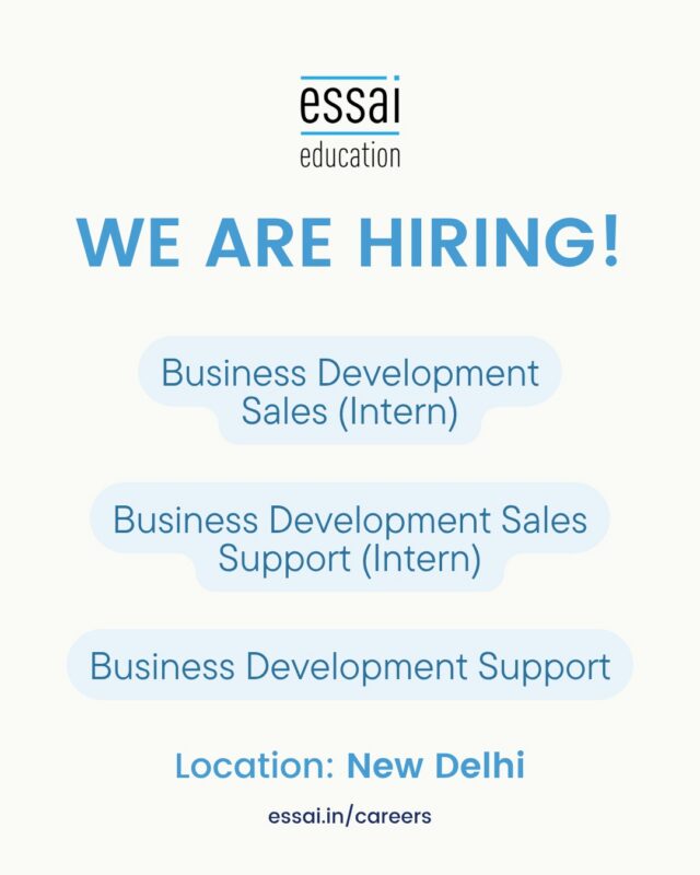 We’re hiring for our Business Development team in New Delhi. Three internship roles focused on driving sales partnerships with schools and institutions across the US and beyond.

Business Development Sales (Intern) – Lead outreach campaigns, build partnerships with schools and educational institutions, and manage the full sales cycle. You’ll handle weekly email and voice outreach, draft agreements, participate in client calls, and support our marketing team with sales materials.

Business Development Sales Support (Intern) – Keep our pipeline organized. Manage daily data updates across multiple trackers, conduct school and partnership outreach, draft MOUs, and ensure all reporting deadlines are met.

Business Development Support – Similar scope to the Sales Support role with broader operational responsibility.

All positions require strong communication skills, the ability to work independently, and proficiency with Google Sheets and email workflows. You’ll need your own laptop. Candidates with 0-1 years of experience in education or college counselling are encouraged to apply.

Email your resume and cover letter to hr@essai.in. Applications are being reviewed on a rolling basis.

#Hiring #NowHiring #InternshipOpportunity #BusinessDevelopment #SalesInternship #EducationJobs #CollegeCounselling #EssaiEducation #NewDelhi #JoinOurTeam #CareerOpportunity #Internship #EducationConsultancy #SalesJobs