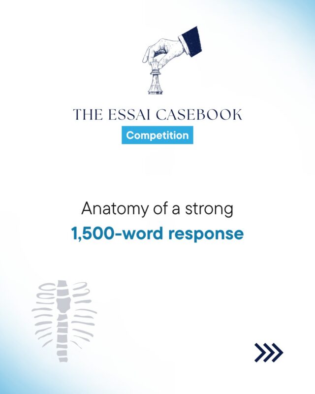 Most entries fail in the same place. A thousand words retelling the case, two hundred making the actual decision. Flip that.

Situation is roughly 300 words: the problem stated in your own words, and what constrains the decision. Not a summary of what you just read.

Options is where the real work sits, around 700. At least two realistic paths, weighed against the numbers in the case, and you have to name what the rejected option would have cost.

Recommendation is around 500. One clear call, defended, with what happens next.

Nobody is looking for the right answer. They're looking for whether you understood the tradeoff.

Word splits are guidance, not rules. The 1,500-word limit is a rule.

Save this. Deadline 30 September 2026.

#CaseCompetition #EssaiCasebook #BusinessWriting #StudentCompetition #CriticalThinking #HighSchoolStudents #EssaiEducation