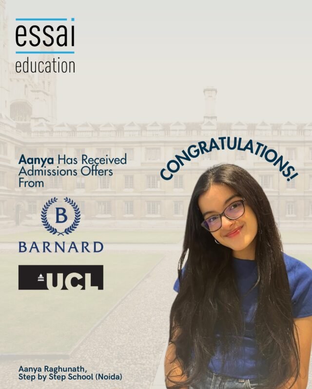 Celebrating Aanya, whose ambition and vivacity made it an absolute delight to work with.

With offers from @barnardcollege and @ucl she’s proven herself as an outstanding achiever, and we’re so so proud of her!!

#essaieducation #studyabroad #university