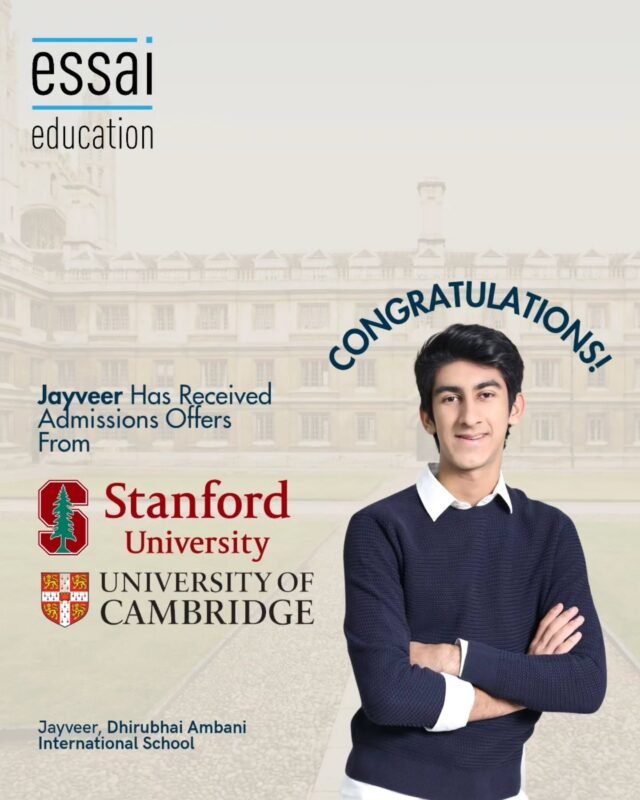 As the results are coming out we're so proud to celebrate some our students' achievements!

Today, our team proudly celebrates Jayveer, whose phenomenal accomplishments have only proved his incredible rigour, commitment and enthusiasm. It has been the greatest delight to work with him, and we're beyond proud to celebrate his acceptance into @stanford AND @cambridgeuniversity 

Congratulations, Jayveer, we hope you now get to celebrate the most incredible summer! 

#essaieducation #studyabroad #ivyleague