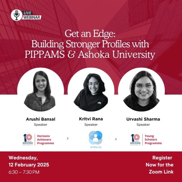 Elevate your academic profile by attending our upcoming webinar on Ashoka University’s Horizons Achiever’s Programme and Young Scholars Programme. 🚀

This session will provide valuable insights and strategies for high school students aiming for excellence. Secure your spot now! Link in Bio 🔗 

#AcademicExcellence #FutureLeaders #WebinarEvent #AshokaUniversity #Pippams #Essai #Education #HighSchoolSuccess 🌟