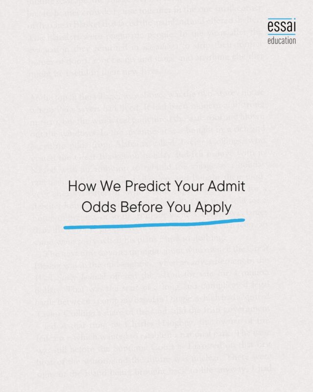 Most families build a college list based on published acceptance rates and gut instinct, and both are unreliable.

A school's overall acceptance rate says almost nothing about a specific student's actual odds; it blends together every applicant type, academic profile, and background into one flat number that doesn't reflect any individual case.

We take a different approach. CollegeWise, our proprietary database of 15,000+ past applications, cross-references board and curriculum, GPA and course rigor, SAT/ACT scores, and co-curriculars including research, internships, and social projects, to model realistic admit probability for a specific student at a specific school.

That's how a college list actually gets sorted into genuine Reach, Match, and Safety tiers, not by prestige or rankings, but by data on students with comparable profiles.

This isn't a one-time calculation either. It gets revisited as a student's profile develops, as ED/EA choices lock in, and again after early results come back, so the list stays grounded in reality throughout the cycle, not just at the start.

Want a realistic read on where your student's profile actually stands? That's exactly where we'd start the conversation.

#CollegeList #AdmissionsStrategy #ReachMatchSafety #CollegeApplications #DataDriven #EssaiEducation #AdmissionsPlanning