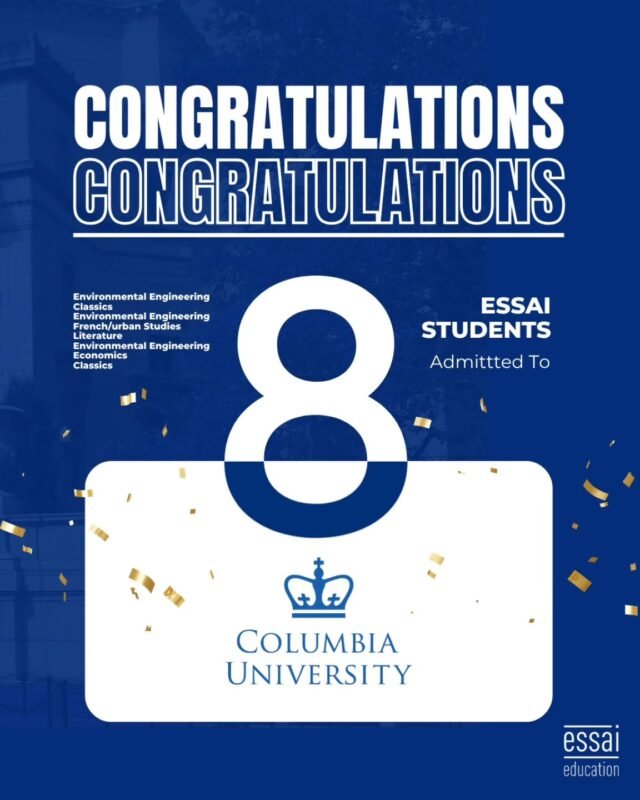 8 of our students are headed to the incredible @columbia this year!

From Environmental Engineering and Economics to Classics, Literature, and French & Urban Studies, this group brought a wide range of academic interests, each pursued with real clarity.

Interestingly, their SAT scores span a wide range across 1480 to 1570. Strong, of course, but more importantly: varied. Because at Essai, you’re never reduced to a number. Bring the ambition; we’ll help you shape everything else!

Proud to have worked with each of these students - and even more excited for what lies ahead.