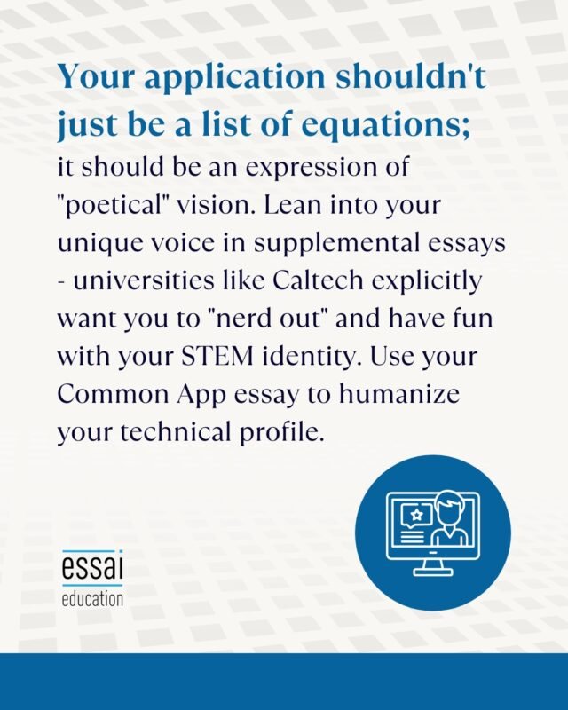 Strong college applications go beyond grades, scores, and technical achievements.

Universities want to understand how students think, what motivates them, and how they express their ideas.

Thoughtful essays help bring depth to STEM profiles by showcasing curiosity, creativity, and personal perspective.

#CollegeEssays #STEMApplicants #ApplicationStrategy #StudentVoice #EssaiEducation