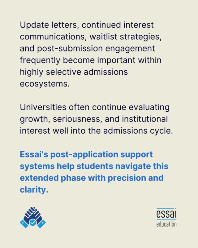 Supplemental essays are frequently where universities evaluate specific institutional fit. Questions regarding "Why This Major" or "Why This College" demand precise research into department offerings, professor publications, campus culture, and unique curricular structures.

Generic responses rarely survive competitive review processes.

Essai’s research frameworks guide students through deep institutional mapping to ensure supplemental essays demonstrate genuine, informed alignment with each university.

🔗 Master your supplemental essays. Explore our research frameworks through the link in our bio.

#SupplementalEssays #WhyCollege #CollegeApplications #AdmissionsReview #HigherEd #StudentResearch #EssaiAdvising