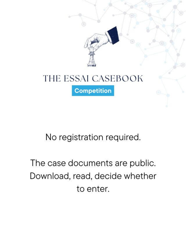 Most competitions make you commit before you even know what you're signing up for. The Essai Casebook does the opposite.

No registration. No sign-up wall. The case documents are public, sitting right there for anyone to download. Read them, sit with them, and only then decide whether you actually want to enter.

Each case is a real problem worth thinking hard about, and there are three ways to respond: a business case analysis, a creative writing piece, or an op-ed. Pick the lane that fits how your mind works.

There's honestly no downside to looking. Worst case, you read something interesting and move on. Best case, you find the problem you can't stop thinking about and turn it into a submission.

🔗 Download the cases via the link in our bio. Read first, decide later.

#EssaiCasebook #CaseCompetition #StudentCompetition #BusinessCase #CreativeWriting #OpEd #CollegeAdmissions
