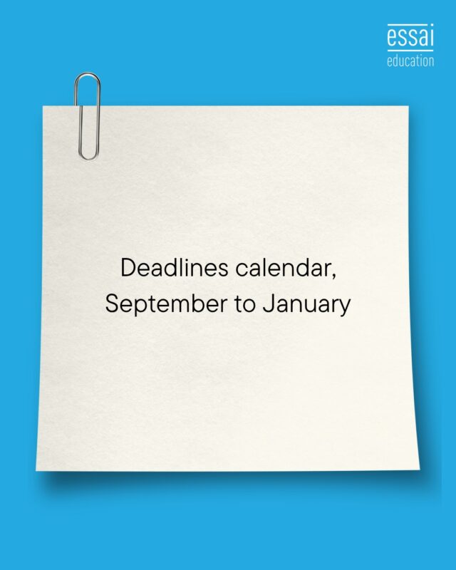 The next four months contain almost every deadline that matters for this application cycle.

September: recommendation requests should be in, and early-round essays should be drafted rather than started.

October: most Early Decision and Early Action deadlines fall on 1 or 15 November, which means October is your final revision month, not your writing month.

UCAS closes for Oxford, Cambridge, medicine, dentistry and veterinary science on 15 October.

November: early deadlines land. Financial aid forms are due alongside them at many universities, and students routinely miss this.

December: early results arrive. If you're deferred or rejected, your Regular Decision applications need to already exist.

January: most Regular Decision deadlines, typically 1 to 15 January. UCAS closes for most courses in late January.

Every date varies by university. Check the actual admissions page for each school on your list, and build your own calendar from those, not from a general one.

Save this and set reminders two weeks before each.

#CollegeDeadlines #CollegeApplications #UCAS #EarlyDecision #Grade12 #StudyAbroad #EssaiEducation