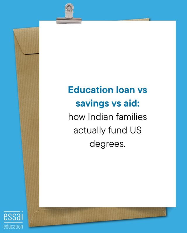 Nobody posts about how families actually pay for a US degree, so here it is. The total can cross Rs 2 crore, and no one funds that from a single source.

It's a stack: financial aid first, because it's the only layer you lose by missing a deadline (CSS Profile for need-based aid, merit scholarships beyond the Ivies, and a few schools like Harvard and MIT are need-blind even for internationals).

Then savings, planned to last all four years, not just the first. Then education loans, compared on total repayment, not interest rate. On-campus work is capped at 20 hours a week, so treat it as pocket money.

And the college list itself is a financial decision: the same student can pay Rs 2 crore at one school and a fraction at an equally good one.

We plan the admissions strategy and the funding math together. Link in bio.

#StudyAbroad #EducationLoan #FinancialAid #USAdmissions #IndianStudents #EssaiEducation