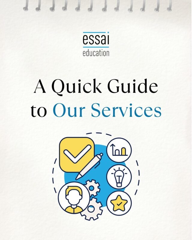 At Essai, we help ambitious students turn dreams into offers from the world’s best universities.

Here’s what we offer:
Profile Building – Crafting a compelling, authentic story through impactful activities.

Research Mentorship – Publishing meaningful projects with guidance from top experts.

Essay Guidance – Crafting essays that resonate with your voice and goals.

Application Strategy – Building a strong, clear, and balanced college list.

With a 91.07% acceptance rate to top 50 global universities - regardless of grades or standardised testing - Essai students stand out.

For detailed info, visit: https://essai.in/what-we-do/

#EssaiWay #CollegeAdmissions #ProfileBuilding #StudyAbroad #StudentSuccess