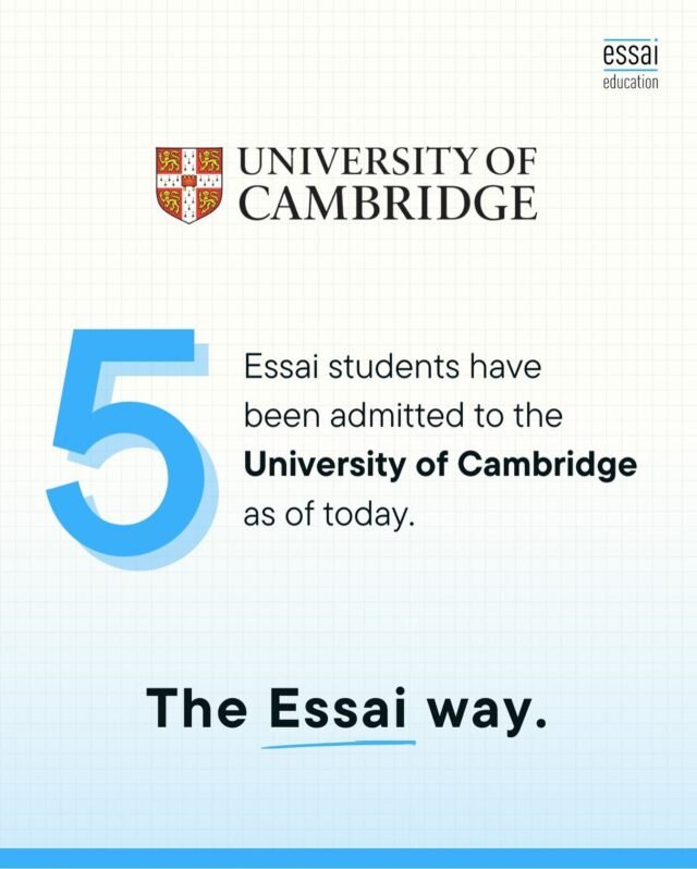 Just in - 5 offers from the University of Cambridge! 
Congratulations to our Essai students for making it to your dream university 🎓⭐️💫
.
.
.
#CambridgeUniversity #Accepted #Congratulations #EA #IvyLeague #CollegeAcceptance #SuccessStory