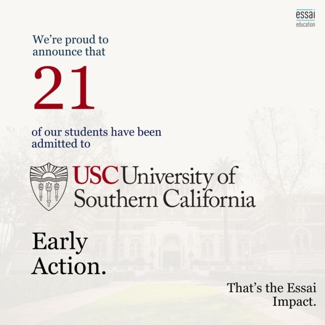 EA results are out: 21 of our students have made it to USC: University of Southern California! 🎓🏆🙌🏻

Many congratulations to all of you! 👏👏

#EA #Accepted #SuccessStories #Congrats #USC