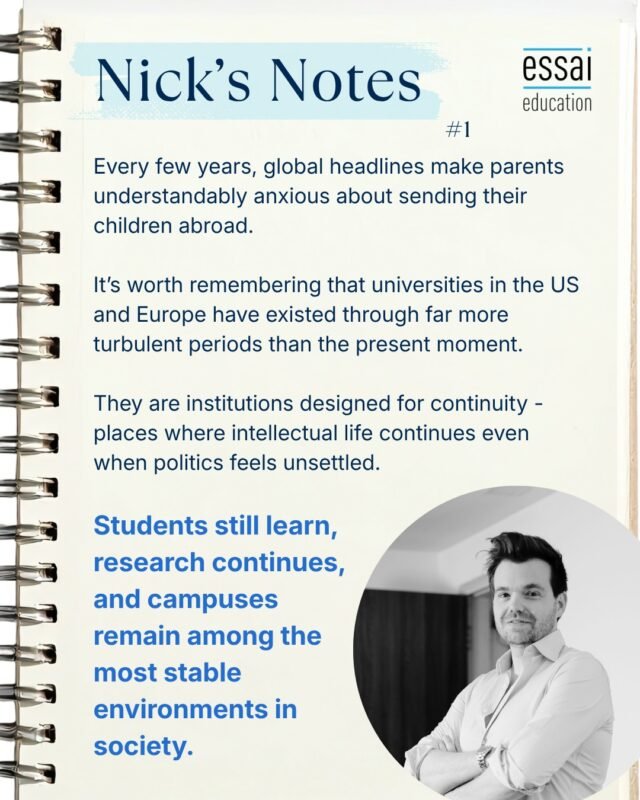 Every few years, headlines create uncertainty around studying abroad. 

But universities have existed through decades of change, and their core purpose has remained stable. 

They are built for learning, research, and continuity. 

Looking at the bigger picture helps you make calmer, more informed decisions about your future.

#StudyAbroad #HigherEducation #Essai #Admissions #StudentJourney