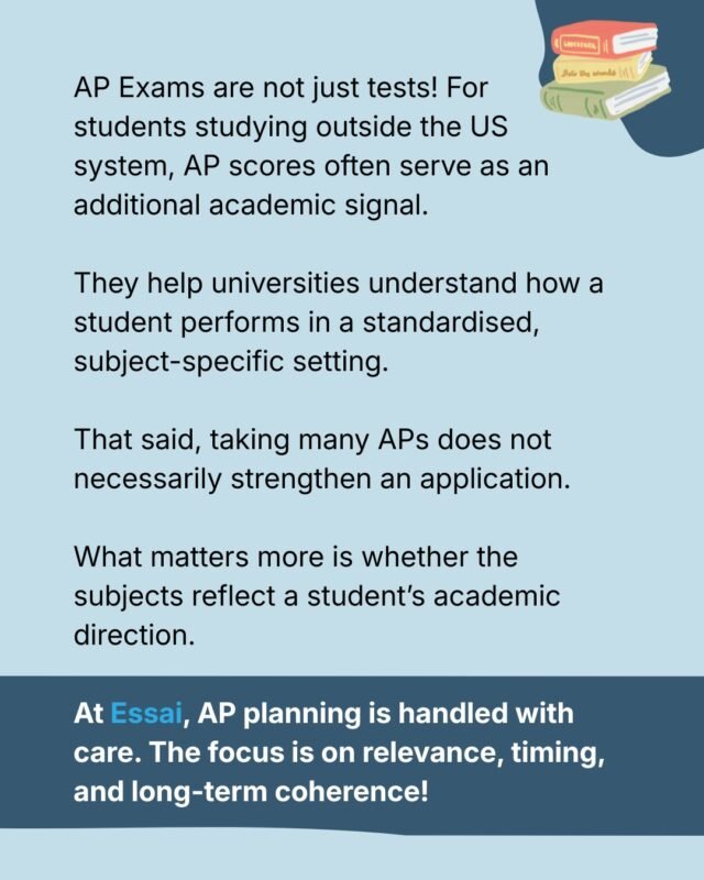 AP Exams are more than just tests—they are academic signals. 

But here’s the secret: more isn’t always better. 

Universities value relevance over quantity. 

We focus on choosing subjects that actually reinforce your unique academic narrative.

Quality > Quantity.

#APExams #CollegeAdmissions #StudySmart #AdvancedPlacement #InternationalStudents