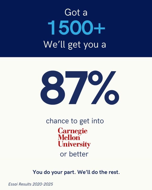 Want to increase your chances of getting into your dream college? 🎓💯

Achieve a 1500+ SAT score and boost your chances to 87%! Your journey to success starts here. Are you ready to take the leap? 🚀 

#SATSuccess #EssaiEducation #CollegePrep #CollegeBound #FutureLeaders
