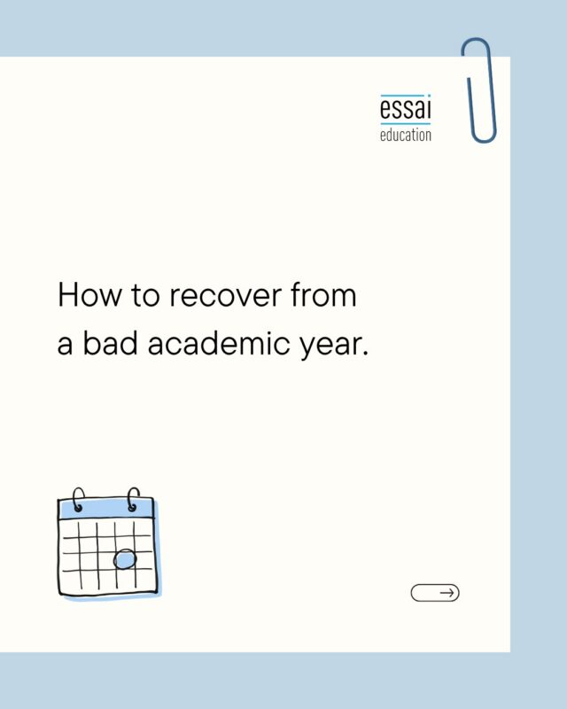 One bad year is survivable. What matters is what came after it.

Admissions officers read grade trends, not averages. A dip in Grade 10 followed by two strong years reads as a student who course-corrected. Strong early years followed by a slide reads as the opposite, and that one is harder to explain away.

So the recovery is the evidence. Take the harder course the following year rather than retreating to the easier one. Stay in the subject you struggled in if it's connected to what you want to study. A B in advanced maths after a difficult year says more than an A in a lighter alternative.

If there was a real reason, illness, a family situation, a school change, the Additional Information section exists for exactly that. State it briefly and factually. Two or three sentences. No dramatisation, and no request for sympathy.

What not to do: write your main essay about it. Context belongs in the context section.

The recovery is the story. Make sure your transcript shows one.

#AcademicRecovery #CollegeApplications #CollegeAdmissions #GradeTrends #HighSchoolStudents #StudyAbroad #EssaiEducation