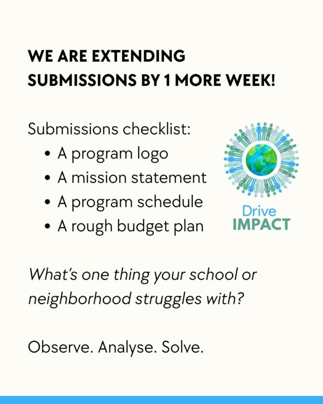 We’re extending DriveImpact submissions by one week. 
Make sure your program logo, mission statement, schedule, and budget plan are ready. 
This is your chance to refine and resubmit.
Register now: https://events.essaieducation.in/drive-impact
#DriveImpact #EssaiEducation #StudentLeadership #CollegeAdmissions #Innovation