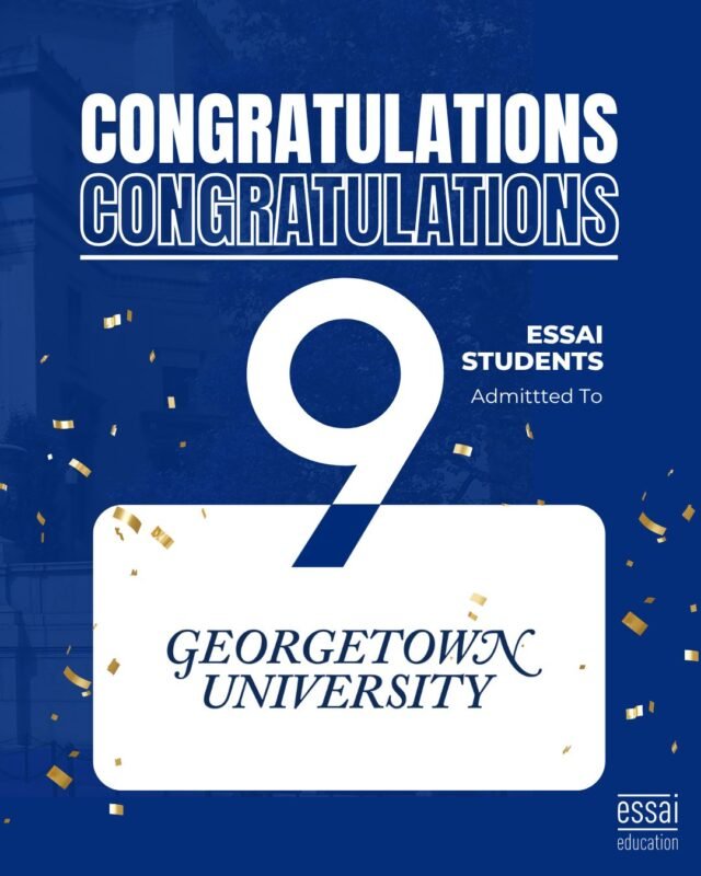 What a year this continues to be. At Essai, our cohort sizes are small but MIGHTY. Our unshakeable faith in all our students and the delightful partnership that forms as we work on applications together leads to phenomenal results that truly makes us stand proud. 

9 placements to Georgetown - this is no joke! We are so so proud of our incredible students for this feat.