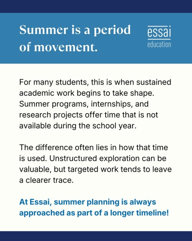 Summer is a period of movement. 

While exploration is great, targeted work leaves a clearer trace on your application. 

From internships to specialized research, how you use these months defines your timeline.

Plan your summer with purpose.

#SummerPrograms #Internship #StudentSuccess #SummerPlanning #PreCollege