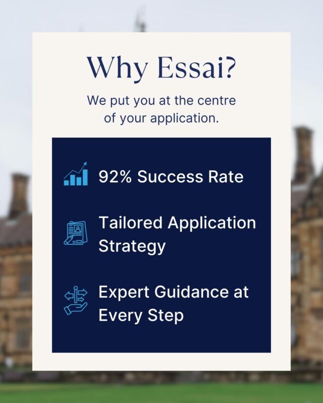 At Essai, students are placed at the center of the application process.

With a proven success rate, tailored application strategies, and expert guidance at every stage, decisions become clearer and more intentional.

Support is structured, personal, and outcome-focused.

#WhyEssai #AdmissionsStrategy #StudentFirst #CollegeCounselling #EssaiEducation