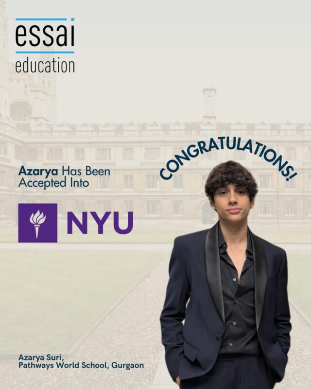 A really special outcome, and a reflection of the clarity and intent he brought to the process.

Congratulations on your admit to New York University, Azarya, we’re so happy for you, and proud of how hard you worked to make this happen. 

We’ve seen the work that went into this, step by step. It’s incredibly rewarding to see it land here.

We wish nothing but the bestest summer ahead for you!