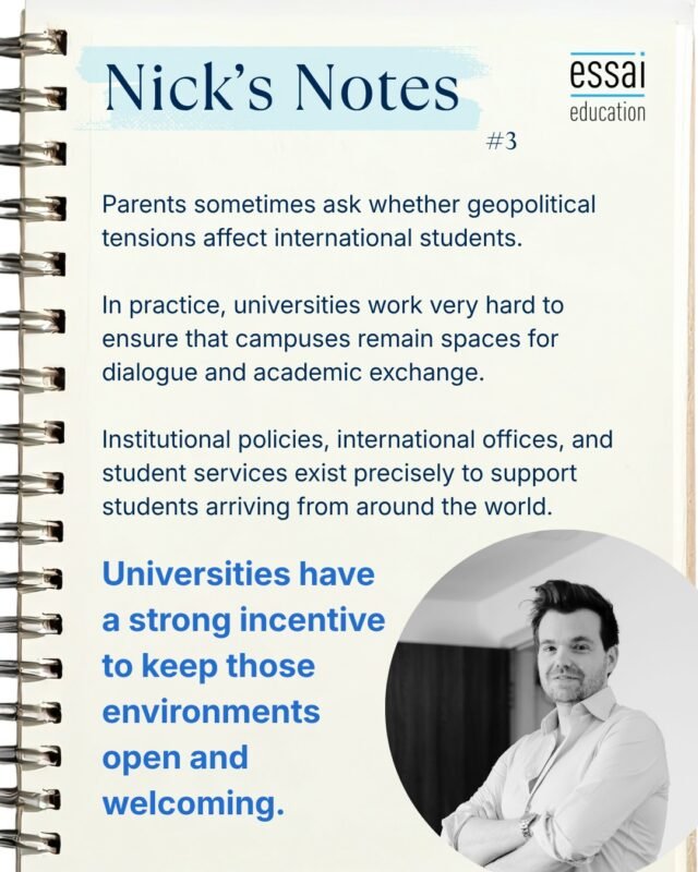 Geopolitical changes can feel overwhelming, but universities are structured to remain spaces for learning and exchange. 

Systems, support services, and institutional policies are designed to keep these environments open and welcoming for students worldwide. 

Understanding this helps reduce unnecessary anxiety.

#StudentSupport #StudyAbroad #Essai #Admissions #GlobalCampus