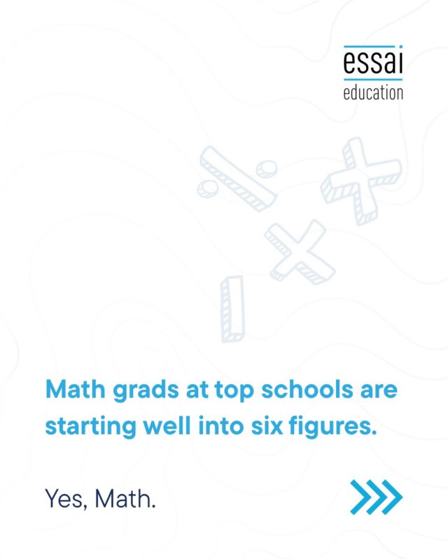 Math is quietly one of the highest-earning undergrad majors, if you aim it at industry. 

Medians run $108K at Penn and $119K at Yale, with a small, finance-heavy Carnegie Mellon cohort reporting even higher. 

The same degree routes into quant finance, data, software, or research, and the pay swings hard depending on which door you walk through. 

A large share of Math grads head to PhDs instead, a different, not worse, path. 

The major is flexible; the plan is everything.

Sources (median starting salary, full-time employed grads):
CMU: https://www.cmu.edu/career/outcomes/post-grad-dashboard.html
Yale: https://ocs.yale.edu/outcomes/
UPenn: https://careerservices.upenn.edu/post-graduate-outcomes/undergraduate-first-destinations/

#essaieducation #mathematics #collegeadmissions #studyabroad #careeroutcomes