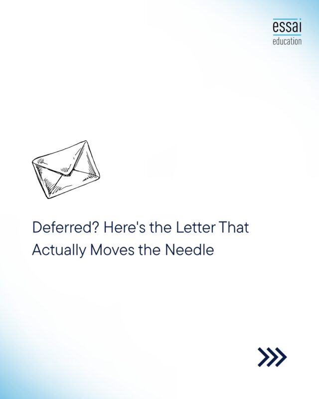 Deferred? Here's the Letter That Actually Moves the Needle

A deferral isn't a rejection, but treating a Letter of Continued Interest as just "please still consider me" wastes the opportunity it actually offers.

Done right, it does four specific things: expresses genuine appreciation and maturity in response to the deferral itself, shares meaningful updates that have happened since the original application was submitted, reaffirms specific fit and commitment to that particular school, and highlights any new achievements that genuinely strengthen the case.

We use a tested 4-paragraph structure for every LOCI, and weave in profile-defining updates where they exist, research progress, a new award, continued social impact work, whatever's authentically new rather than padding the letter with filler.

The tone matters as much as the content: measured and enthusiastic, never desperate, and coherent with everything already submitted in the original application.

A well-written LOCI can genuinely change an outcome. A generic one usually gets skimmed and forgotten.

Been deferred and not sure what to say next? Reach out, and we'll help you write it right.

#Deferred #LetterOfContinuedInterest #EarlyDecision #EarlyAction #CollegeApplications #EssaiEducation #AdmissionsStrategy