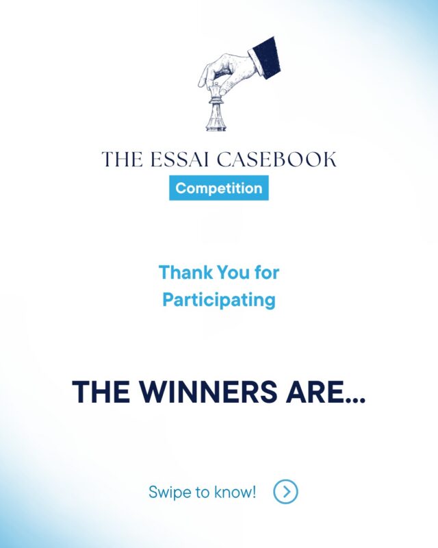One real case. One decision. No right answer.

Students from around the world took on The Essai Casebook 2026. They read the situation, weighed the trade-offs, and defended a single call in 1,500 words, the way analysts actually do it.

Congratulations to our top 5:
Gautham Vinod
Annisa Amalia
Kozykorpesh Kydyrbek
Dhriti Hablani
Vidyut Sundar

Winners, keep an eye on your inbox. Your prizes and certificates are on their way.

To everyone who submitted: thank you for taking on a real business problem. Thinking like this is rare at any age.

Want in next time? Follow @essaieducation so you don’t miss the next case drop.

#EssaiCasebook #CaseCompetition #BusinessCase #HighSchoolStudents #CollegeApplications #FutureLeaders #EssaiEducation