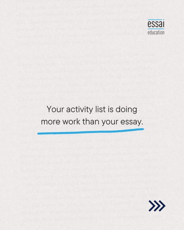 Applicants agonise over 650 words and then fill ten activity slots with job titles.

Admissions officers read the activity list first. It's where they build a picture of what you actually do with your time, and it's the fastest section to get wrong, because "member of debate club" tells them nothing that "ran weekly practice for 12 juniors" doesn't tell them better.

Verbs, numbers, outcomes. 150 characters is enough if you stop describing the role and start describing the work.

Rewrite all ten this week.
#CommonApp #CollegeApplications #ActivityList #CollegeAdmissions #StudyAbroad #ApplicationTips #EssaiEducation