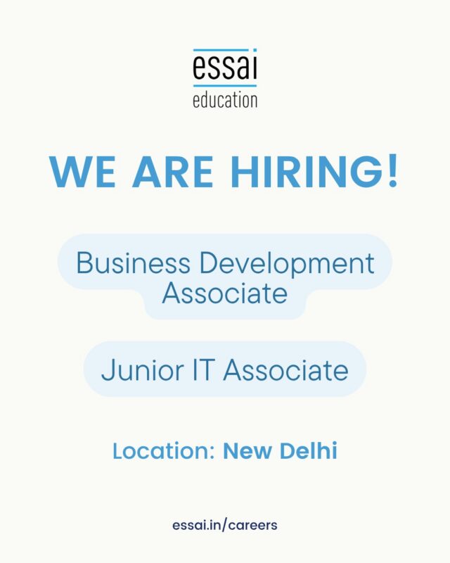 We're growing, and we're looking for the right people to grow with us. 🚀

Essai Education is hiring for two roles in New Delhi: Business Development Associate and Junior IT Associate (Hybrid).

If you're driven, detail-oriented, and want to work in international education counseling, this could be your next move.

📩 Send your resume & cover letter to hr@essai.in
🔗 essai.in/careers

#EssaiEducation #WeAreHiring #NewDelhiJobs #CareerOpportunity #EdTechCareers #JoinOurTeam #StudyAbroadIndustry