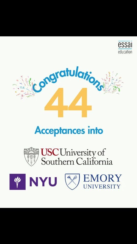 We're just a few hours away from Ivy Day! 

While we await results with baited breath, we're thrilled to share some great early news: 42 of Essai students have secured admissions at @uscedu , @nyuniversity and @emoryuniversity this academic year!

We couldn't be prouder of this exceptional group. A big, big, well deserved congratulations to you all!

At Essai, each student matters. We've got you!

#essai #internationaleducation #studyabroad