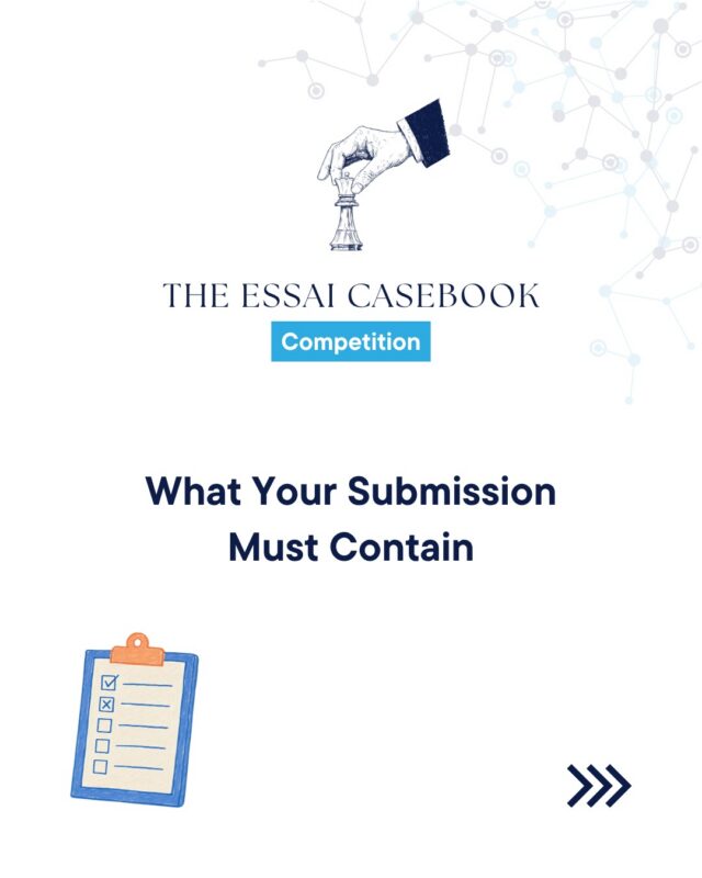 Format matters here. Entries get disqualified for missing it.

Three sections, in this order: Situation, Options, Recommendation. Maximum 1,500 words.

Your name, grade and school go on the first page. You may add one optional single-page exhibit if it strengthens your case, so a chart, a table, or simple financials.

Submit as a Word document, up to 25 MB.

Everything you need is inside the case document. Outside research is discouraged, and anything you use must be cited.

Save this before you start writing. Deadline 30 September 2026.

#CaseCompetition #EssaiCasebook #SubmissionGuidelines #StudentCompetition #BusinessWriting #HighSchoolStudents #EssaiEducation