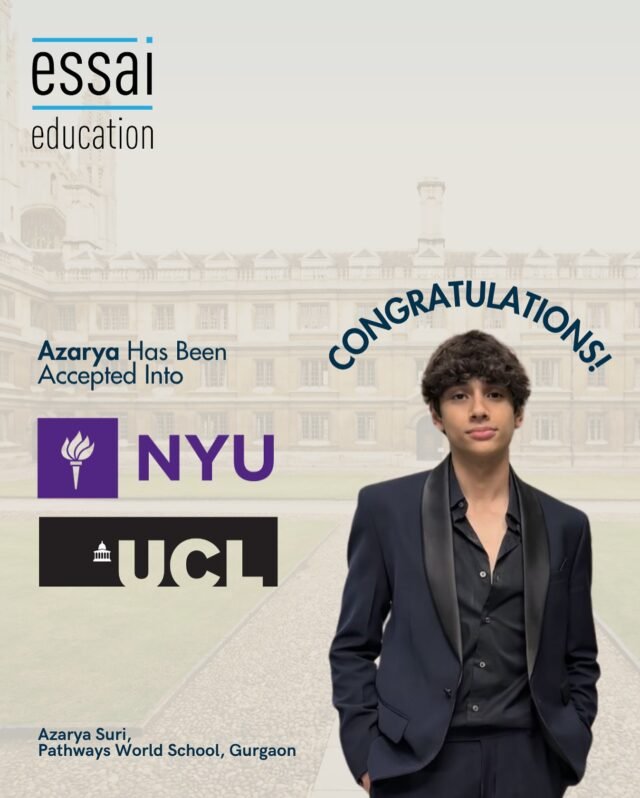 A really special outcome, and a reflection of the clarity and intent he brought to the process.

Congratulations on your admit to New York University, Azarya, we’re so happy for you, and proud of how hard you worked to make this happen. 

We’ve seen the work that went into this, step by step. It’s incredibly rewarding to see it land here.

We wish nothing but the bestest summer ahead for you!