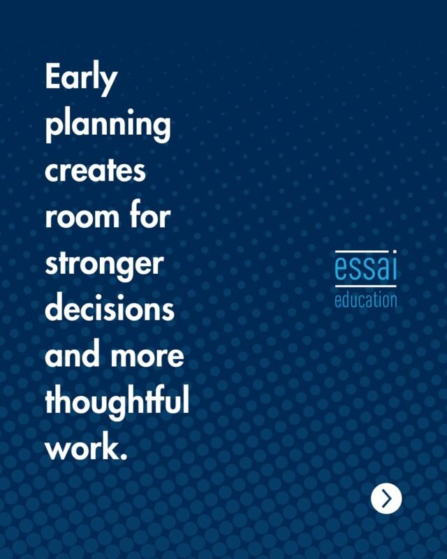 Early planning creates room for stronger decisions and more thoughtful work. 🚀

By the time application season begins, many critical opportunities, like research timelines, leadership development, and academic competitions, may have already passed.

Our Profile Building programs are structured across longer timelines so students can develop depth gradually. 

Don’t compress your potential into a final-year scramble; give your story the time it deserves to grow.

Admissions now open. Book your consultation via the link in our bio.

#StrategicPlanning #CollegePrep #EarlyStart #StudentSuccess #EssaiEducation