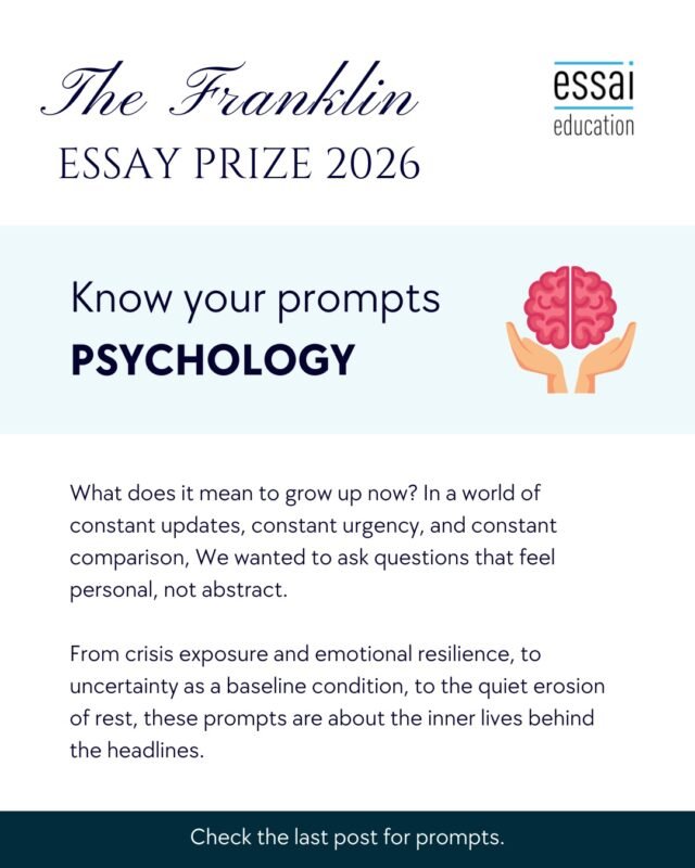 In a world of constant updates, constant urgency, and constant comparison, this year's Psychology prompts ask questions that feel personal, not abstract.

From emotional resilience to the quiet erosion of rest, these prompts are about the inner lives behind the headlines.

Which one resonates with you?

Submissions close June 15, 2026.

#FranklinEssayPrize #Psychology #KnowYourPrompts